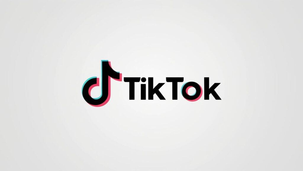 Weißer Hintergrund mit TikTok Schriftzügen im Vordergrund